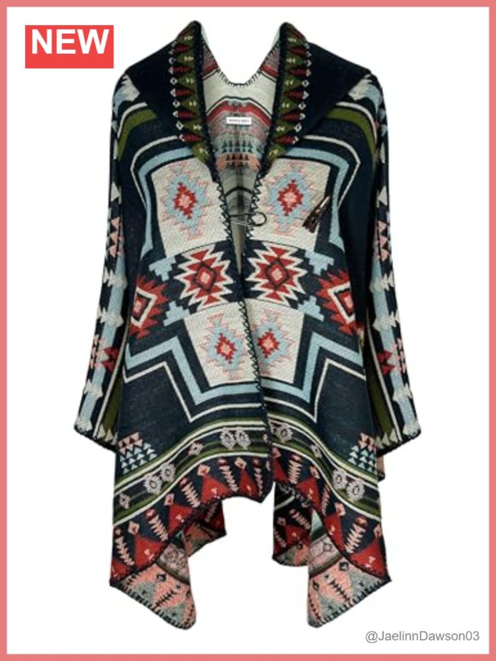 Womens Aztec Poncho Shawl Wrap Ruana Hooded Cape Open Front One Size